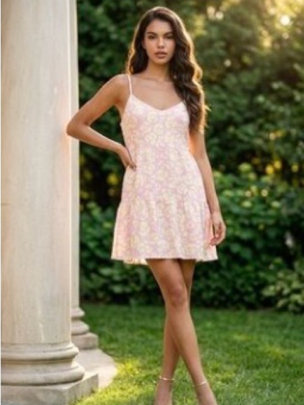 Show Me Your MuMu Pink and Yellow Patterned Mini Dress pink lemonade